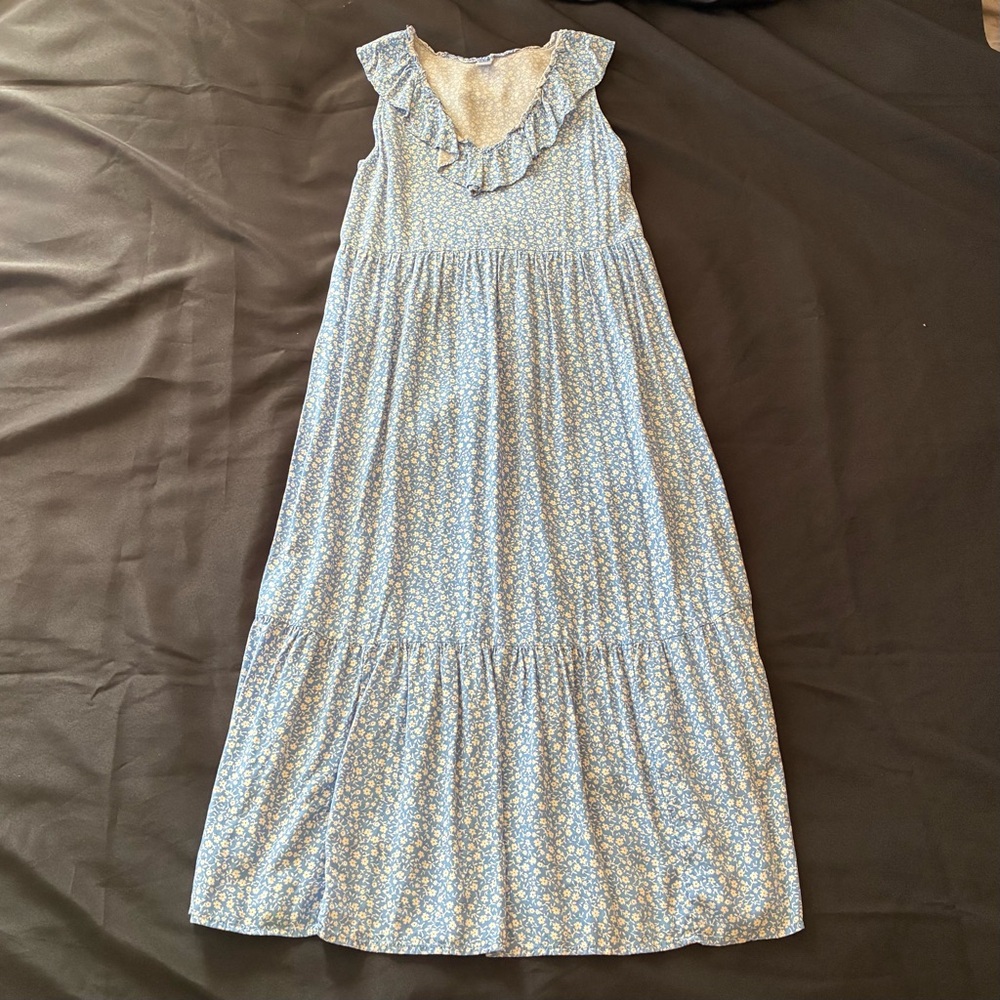 Old Navy Women’s Floral Blue and White Sleeveless Tiered Dress Sz XS Cottagecore